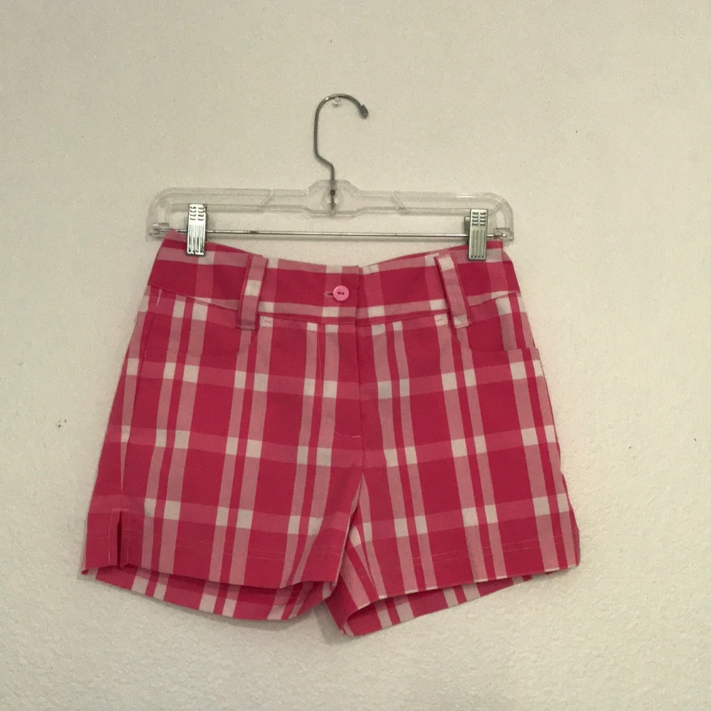 Pink gingham golf shorts